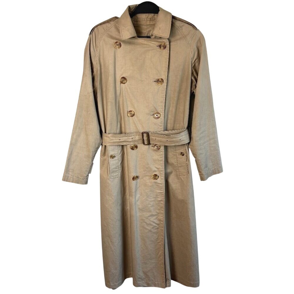 Burberrys Vintage Trench Coat 10 Long Tan Cotton Nova Check England